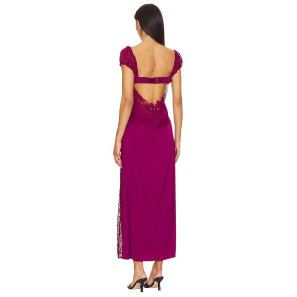 For Love & Lemons Casey Maxi Dress in Purple Small New Womens Satin Gown - Picture 2 of 16